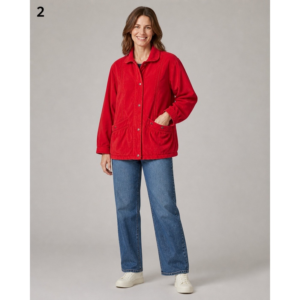 Portrait Barn Coat‎ Womens Medium Red Corduroy Flannel Lined Pockets Vintage